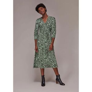 Whistles Clouded Green Leopard Print Shirred Midi Dress Size US 8 MSRP $299